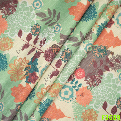 Floral Printed Linen Cotton Fabric-F3689